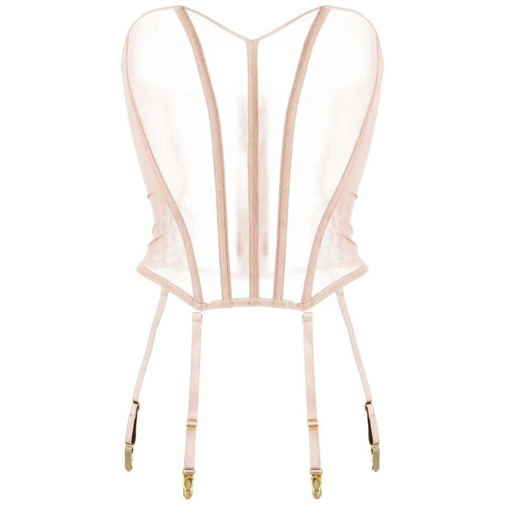 NWT Maison Close L'Amoureuse Sheer Mesh Bustier Garter Belt Pink FR 40 L NEW